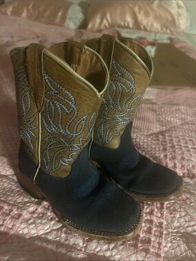 Kids Two-Tone Brown and Navy Western Boots